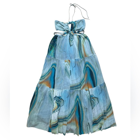 Jonathan Simkhai sz L Dress Shailene Laurel Laguna marble blue Halter maxi New - Picture 3 of 6